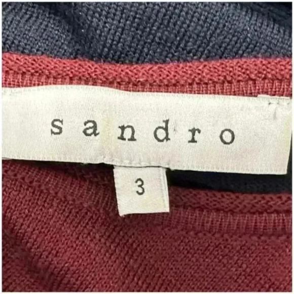 Sandro Paris Merino Wool Sweater Blue Women's Large Long Sleeve Round Neck 3 - Picture 5 of 5